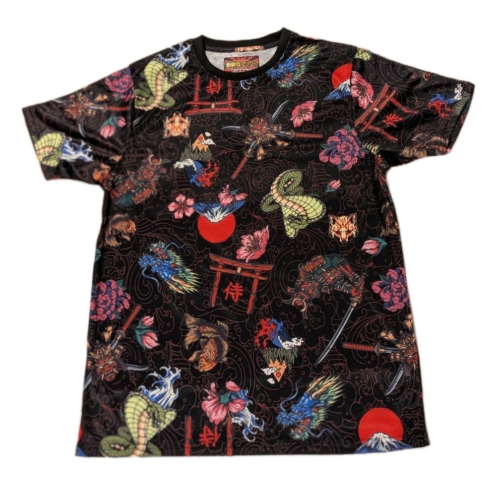 Fresh Prints Tokyo Japan T Shirt Mens Large Dragon Koi Mt Fuji Samurai